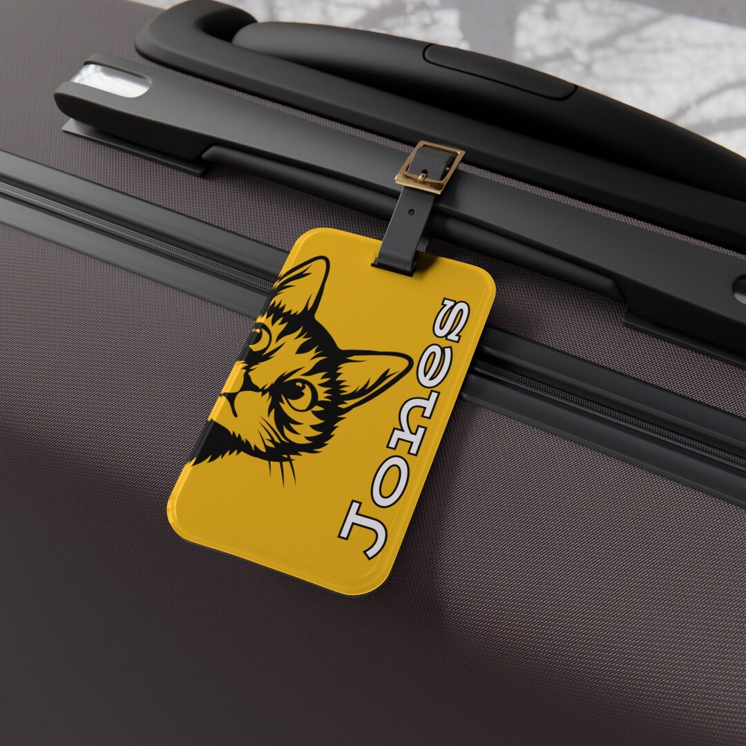 Personalized Yellow Peeking Cat Luggage Tag, Unique Luggage Tags, Cat