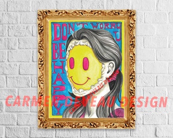 Smiley Art Print - Watercolor and Colored Pencil