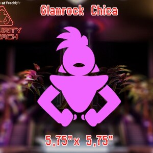 Pu&ograve; includere: Silhouette rosa di Glamrock Chica dal videogioco "Five Nights at Freddy's: Security Breach". La silhouette misura 5,75 pollici per 5,75 pollici.