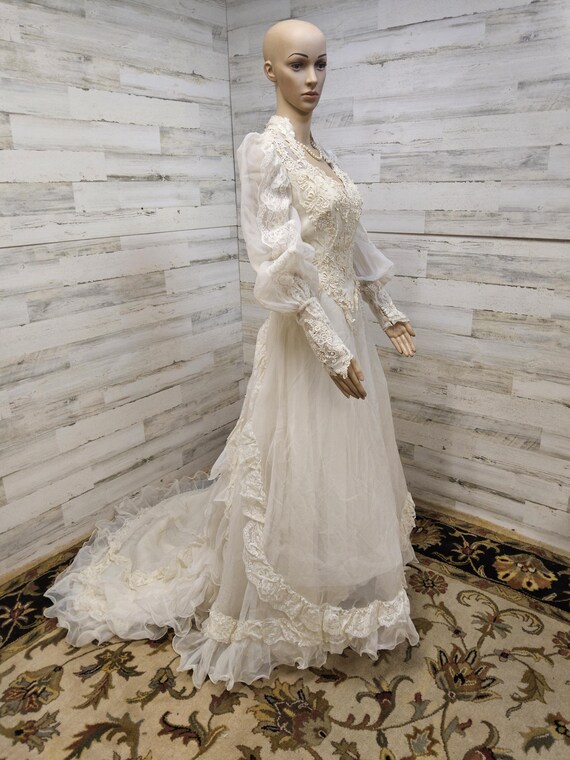Vintage High Collar Wedding Dress* Ivory Bridal G… - image 3