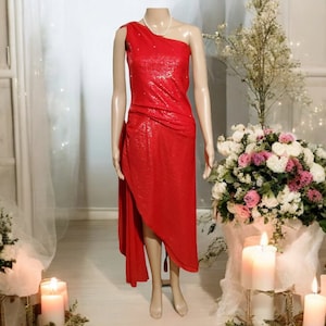 70&#39;s Sexy Disco Red Shimmer Party Dress