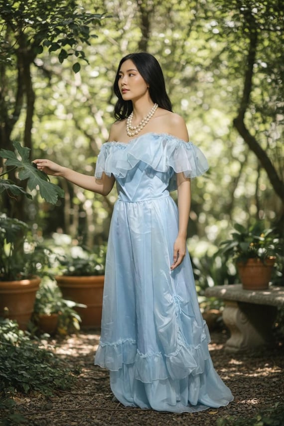 Vintage Blue Formal Southern-belle Dress Princess Fairy Flowy