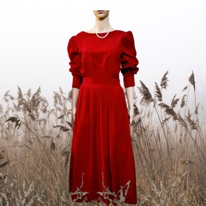 Vintage VICTORIAN Velvet Dress Sexy Deep V Back Vampire Goth Red VELVET Dress