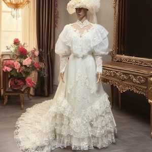 Ruffle Antique Wedding Dress - Etsy Ruffle Antique Wedding Dress - Etsy