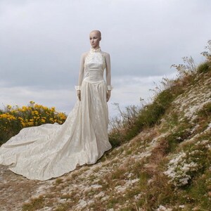 vintage sequin wedding dress F211018 Romantic Embroidered Lace & Sequin Wedding Dress with V-Neckline