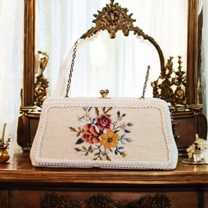 Vintage Clutch Handtasche Needle-Spitze Rose Romantische Hochzeit 1960's Ivory Clutch Bag