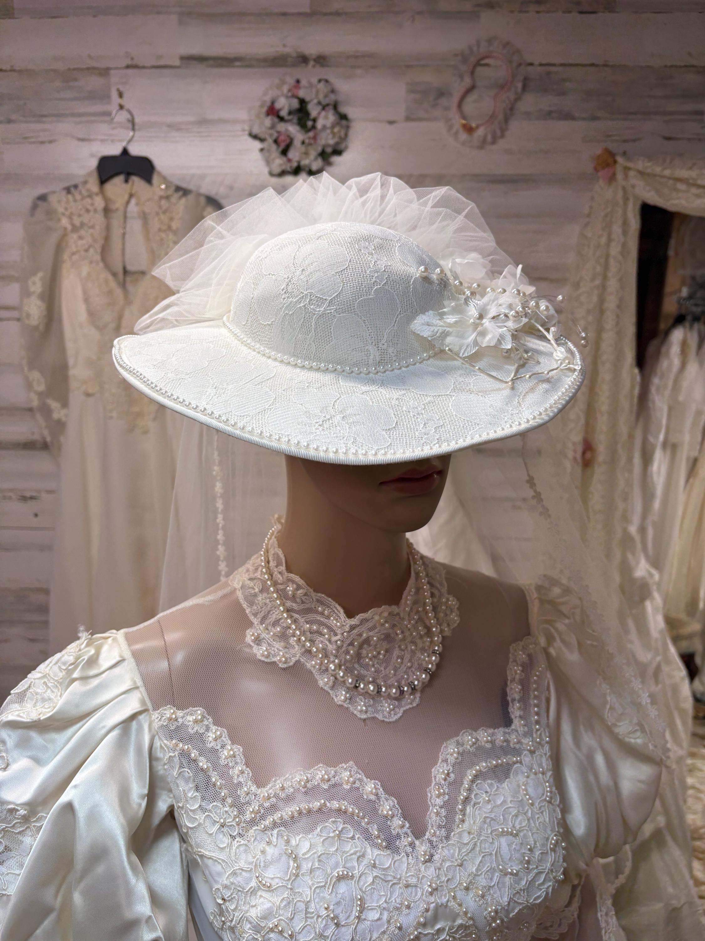 Vintage Pearl & Lace Bridal Hat: Bohemian Victorian Wedding 