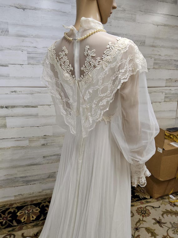 accordion pleated wedding dress Vintage 1970s Victorian Lace Wedding Gown, Accordion Pleat Empire Waist, Petite