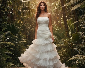 Weißes Brautkleid im Meerjungfrauenstil* Fließendes Chiffon-Hochzeitskleid im spanischen Stil* Größe 2/3