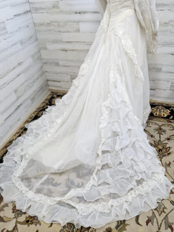 Vintage High Collar Wedding Dress* Ivory Bridal G… - image 4