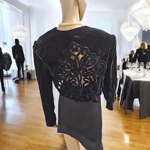 Vintage Jessica McClintock Black Velvet Bolero* 1980&#39;s Black Velvet Sexy Jacket* Vintage Velvet Jacket