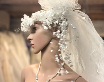 1980s Vintage Tulle Wedding Veil With Beaded Detail - Etsy