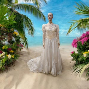 Vintage 1960s Beaded Wedding Dress: Ivory Lace Bridal Gown with Train