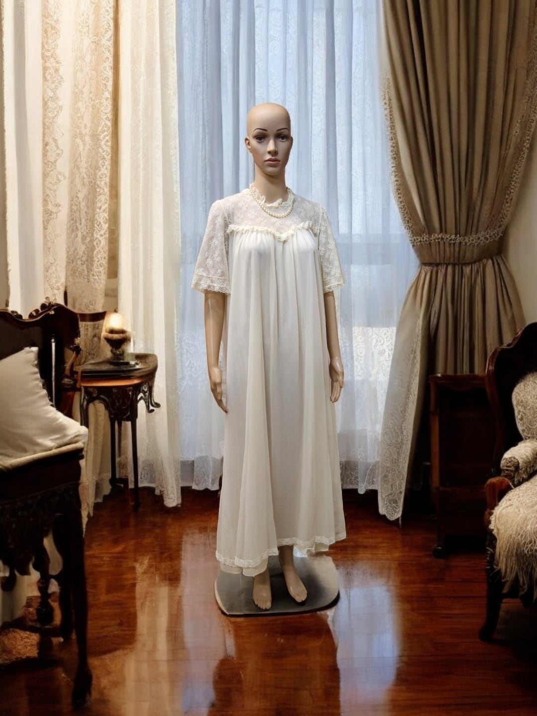 Vintage 60's Babydoll Long Nightie Ivory Cream Nightgown - Etsy