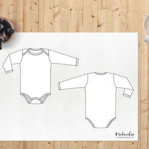 Baby bodysuit with long sleeves technical drawing