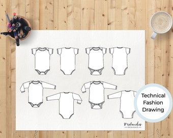 Baby Bodysuit Bundle Technical Fashion Drawings