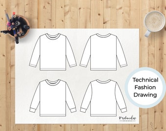 Infant or Child Basic Long Sleeve T-shirt Technical Fashion Drawing