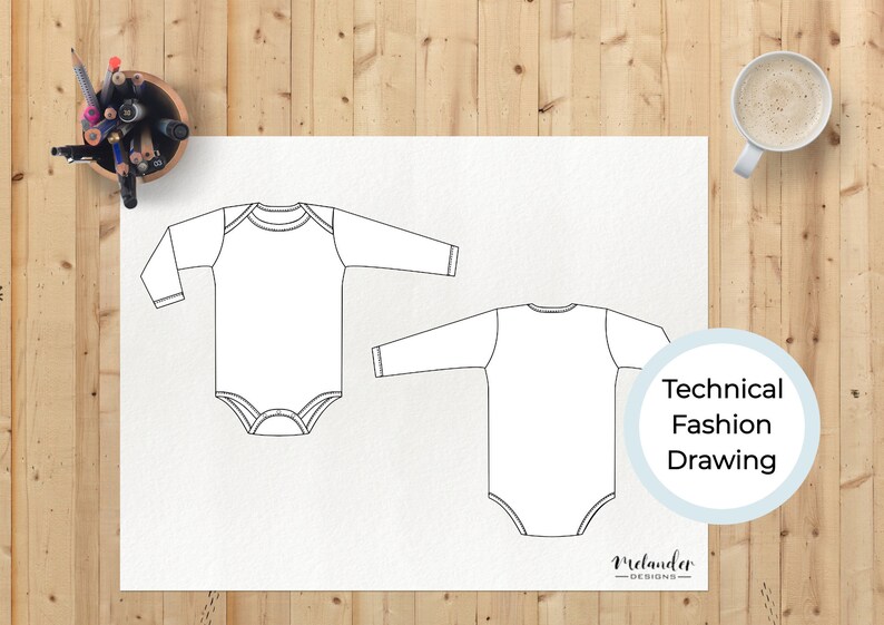 Baby Bodysuit 2 Technical Fashion Drawing image 1