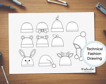 Baby Beanie Hat Collection - Technical Fashion Drawings