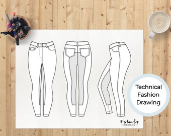 Equestrian Riding Breeches Technical Fashion Drawing