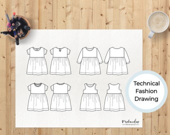 Infant Toddler T-shirt Dress Technical Drawing Bundle