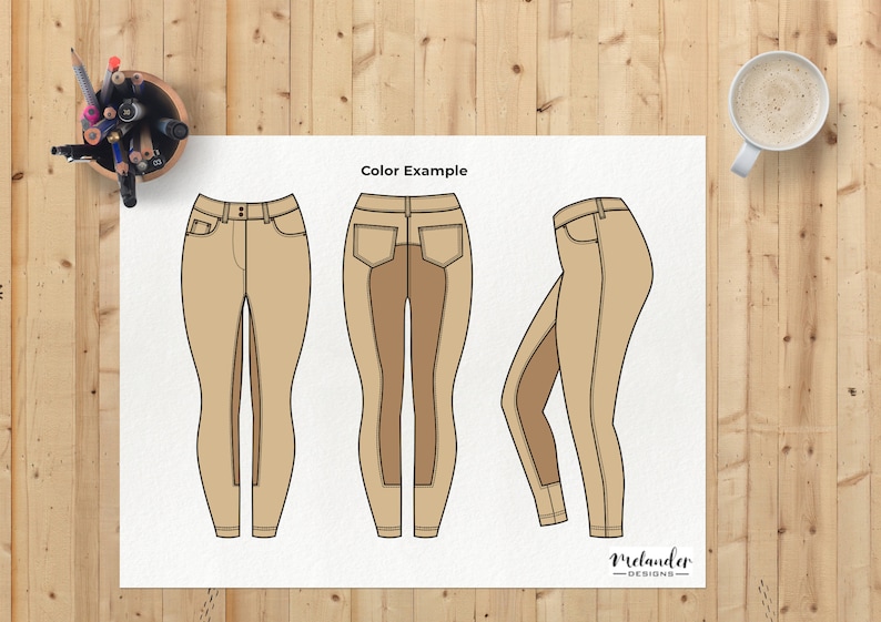 Equestrian Riding Breeches Technical Fashion Drawing image 6