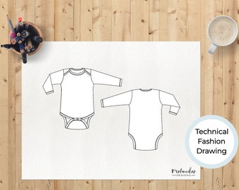 Baby Bodysuit #4 Technical Fashion Drawing