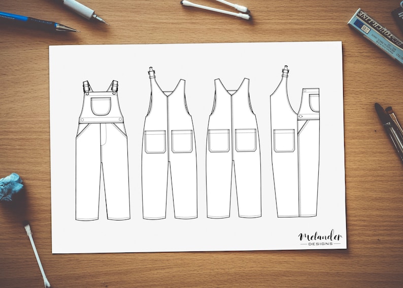 Toddler overalls technical drawing