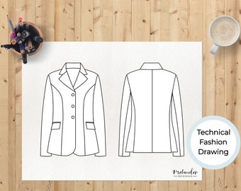 Technische Modezeichnung für Damen Reiterjacke