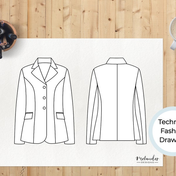 Equestrian Riding Jacket Technical Fashion Drawing for Ladies