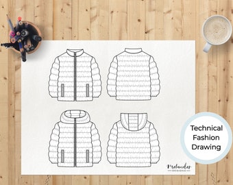 Child's Puffer Jacket Technical Fashion Drawing