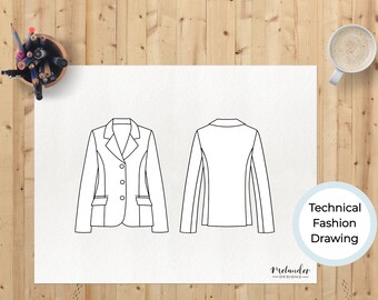 Veste d'équitation équestre pour enfant dessin technique de mode