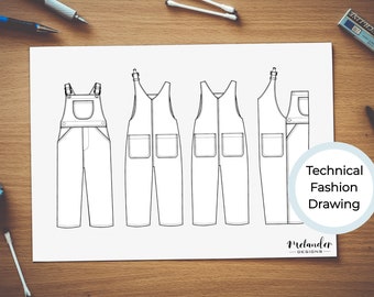 Toddler Overalls Technical Fashion Drawing