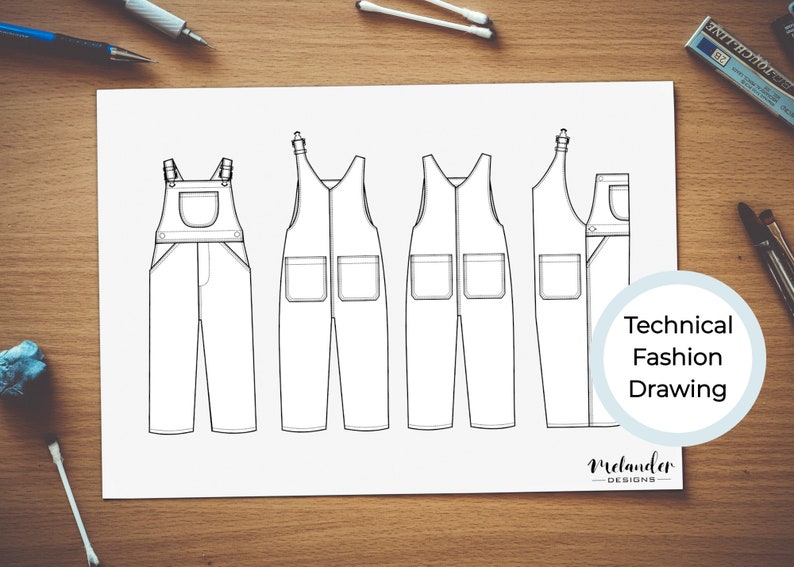 Toddler Overalls Technical Fashion Drawing image 1