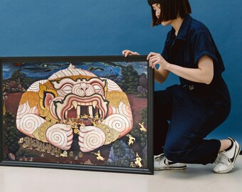 セピア色の紙に印刷したタイの伝統的なハヌマーンアート - Etsy 日本