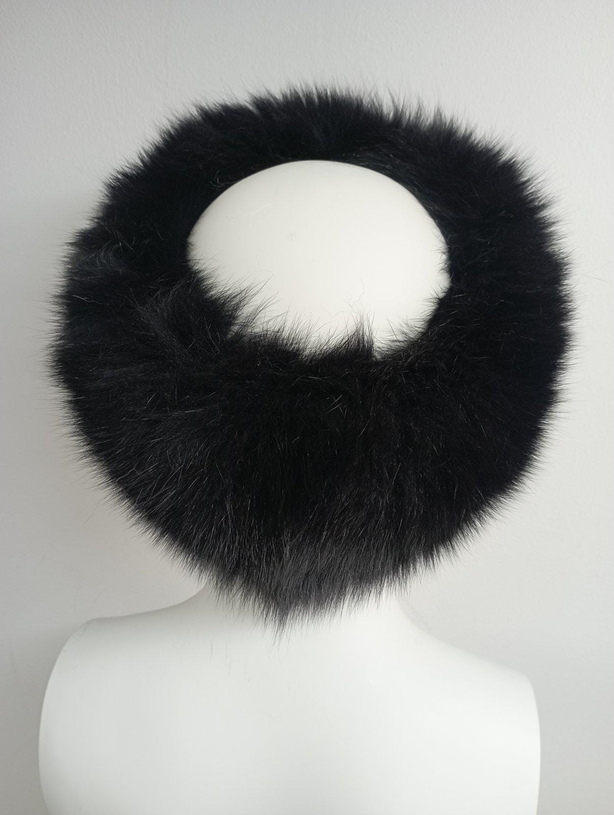Saga Furs Black Fur Headband Extra Wide Black Fox Fur Shawl 47” & Beanie Fur Hat Set Saga  main image 2