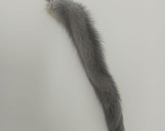 SAGA FURS Sapphire  Mink Fur tail keychain keyring