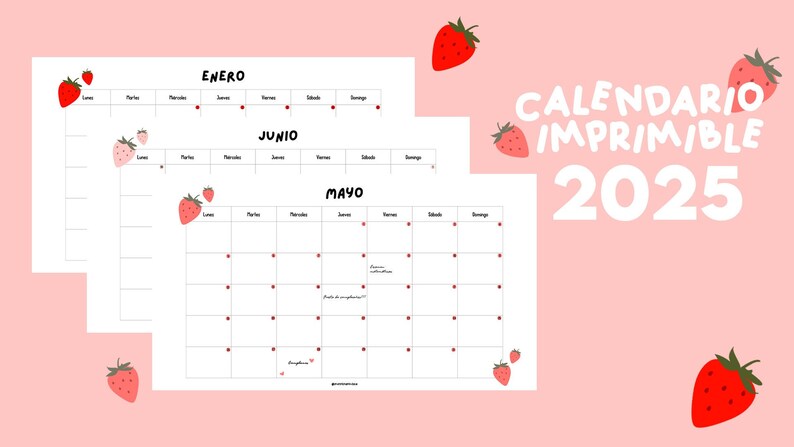 Strawberry Calendar 2025 to Print - Etsy