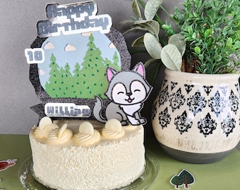 Wolf Cake Topper Wolf Tortendeko für Geburtstagsparty Personalisierte Kuchendekoration und Andenken oder Wolf Shaker Geburtstag Party Favor Wolf Liebhaber Geschenk