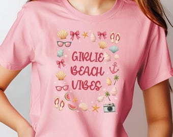 Beachwear TShirt Summer Shirt Vacation Top Girlie Beach Vibe Tee Seashell Coquette Theme Casual Bella Canvas Outfit Beach Lover Gift for Her