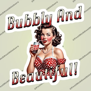 1950s Pinup Girl Sticker - Bubbly & Beautiful Soda Theme | Retro Vintage Decal | Classic Pinup Art | Fun 50s Style Design
