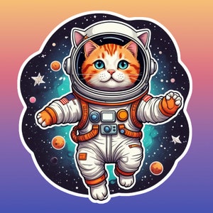 Adesivo gatto astronauta – Vinile fustellato, design gatto spaziale, adesivo carino e unico per laptop, bottiglia d'acqua, telefono, regalo per amanti dei gatti cosmici