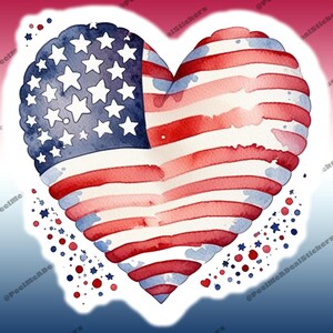 Adesivo a forma di cuore patriottico - Design con bandiera USA con clip a forma di cuore, perfetto per gli amanti del rosso, del bianco e del blu / Ideale per computer portatili, bottiglie d'acqua e altro ancora!