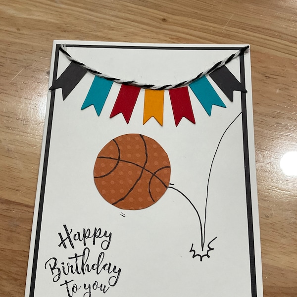 Greeting card, handmade Bouncing Basketball birthday card