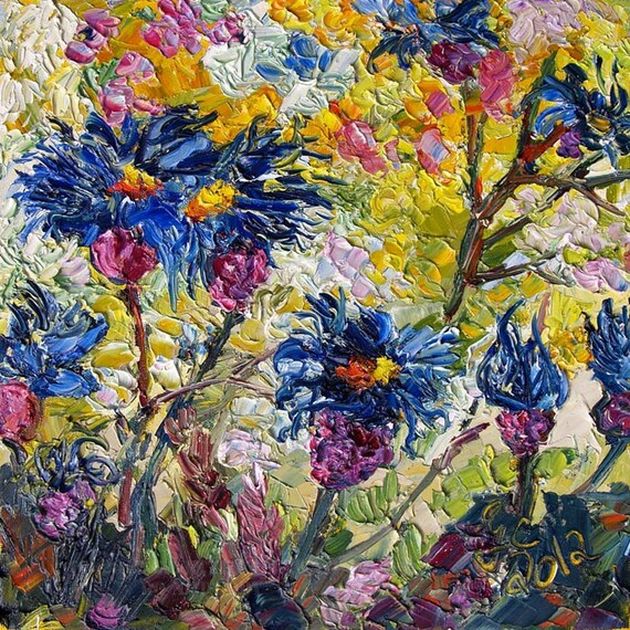 Items Similar To Cornflowers Provence Original Impressionist Oil