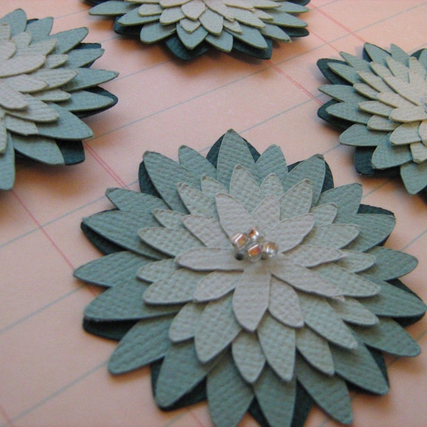 Paper Daisies - Handmade Embellishment -  Blue Green
