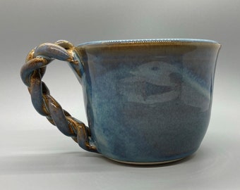 Wheel-thrown Stoneware Mug with Braided Handle