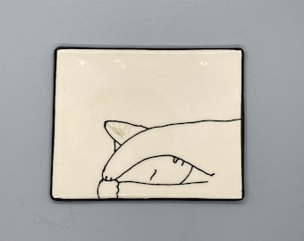 Handbuilt Ceramic Soap Dish with Cat