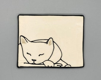 Handbuilt Ceramic Soap Dish with Cat