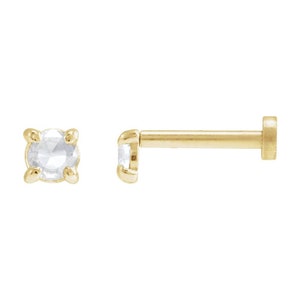 14K solid Yellow gold  .02 CT Rose-Cut Diamond threadless single Back Stud, body jewelry, piercing jewelry flat back earrings